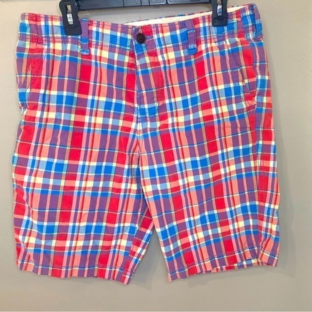 Abercrombie & Fitch Shorts Mens 34 Multicolor Plaid Chino Button Fly Bermuda